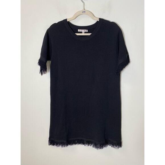Joy Joy Black Fringed Ribbed Sheath Mini Dress Sz M/L - Picture 1 of 3